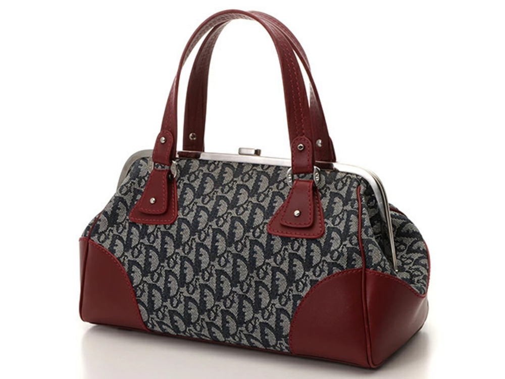 Dior Clasp Trotter Red Navy  Christian Handbag Jacquard Blue HU Red Blue